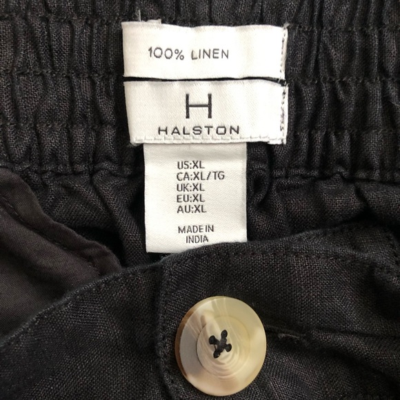 HALSTON Classic 100% Linen Washable Black Pants Belt Gold Buckle & Elastic Waist - Picture 5 of 12